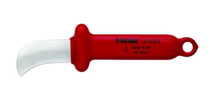 Cuchilla curva, ideal para pelar cables de gran calibre.  Aislamiento hasta 1000V de C.A. Marca Tulmex