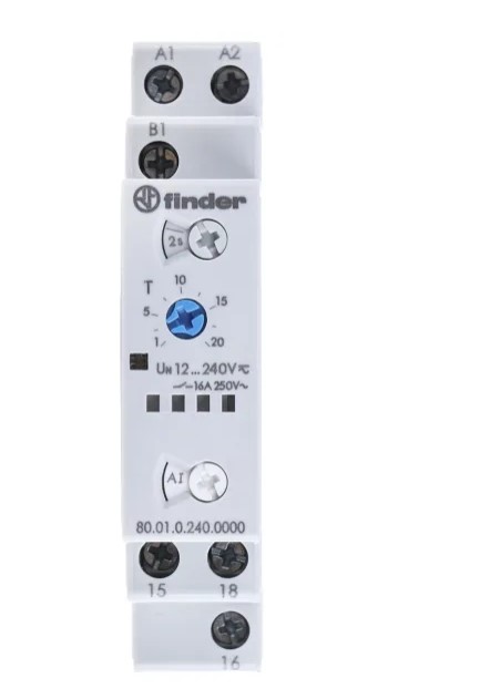 Relé temporizador Multifunción Carril DIN Finder 80, 1 contactos 12 to 240 V ac/dc 12 V ac, 240 V ac, SPDT, null