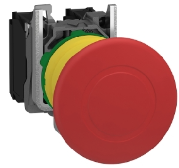 Pulsador de Parada de Emergencia marca Schneider Electric Serie Harmony XB5; Bobina 24VDC Iluminado Diámetro 22mm Contactos 1NO Contactos 1NC