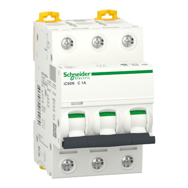 Breaker para Riel Din marca Schneider Electric Serie Acti9; Amperaje 1A Polos 3 Curva C