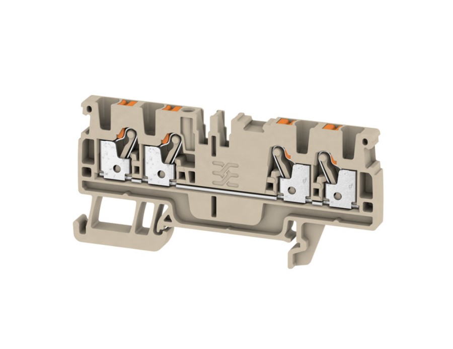 Bornera 2.5mm² marca Weidmüller Serie A4C 2.5; Amperaje 24A calibre 28-12AWG Nivel 1 Conexión push in, color beige