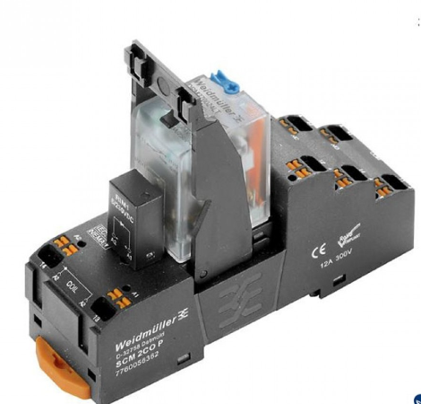 Relé de Control c/base marca Weidmüller Serie DRMKITP; 10A, Bobina 24VDC Contactos CO 2 Salida 250VAC push in   