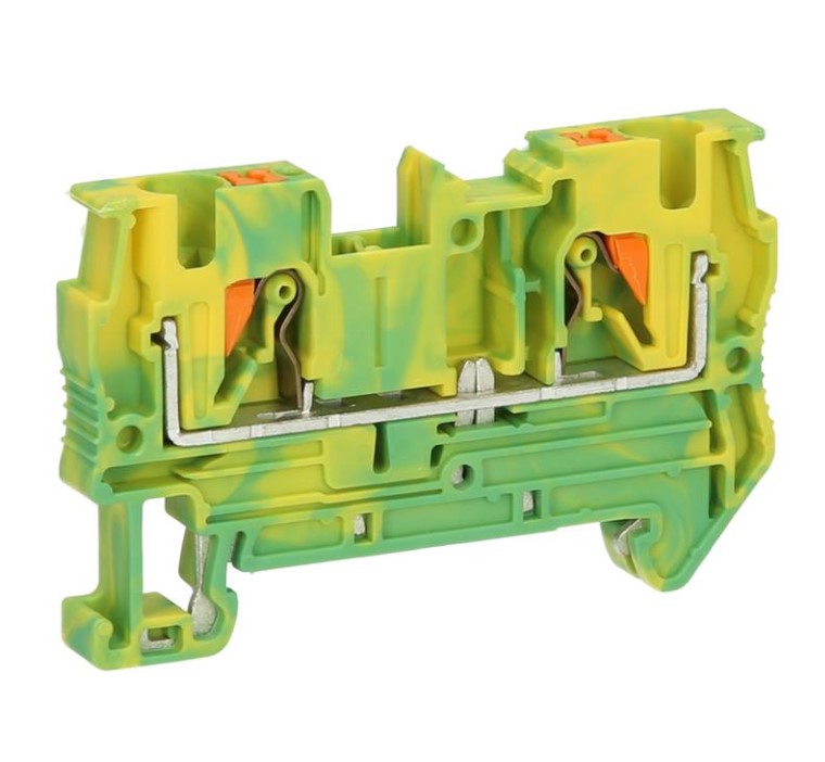 Bornera 4mm² de tierra marca PHOENIX CONTACT Serie PT 4-PE; calibre 24-12AWG Nivel 1 Conexión push in  