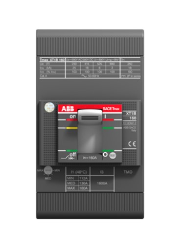 C.BREAKER TMAX XT1B 160 FIJO TRIPOLAR CON TERMINALES FRONTALES Y DISPARO TERMOMAGNÉTICO TMD R 125-1250 A