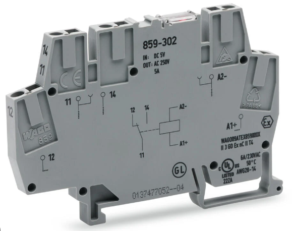 Relé Tipo Slim marca WAGO Serie 859; Bobina 24VDC Contactos CO 1    