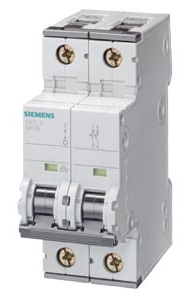 Breaker para Riel Din marca Siemens, 2A, Polos 2, C, 400V 10kA, D=70 mm.