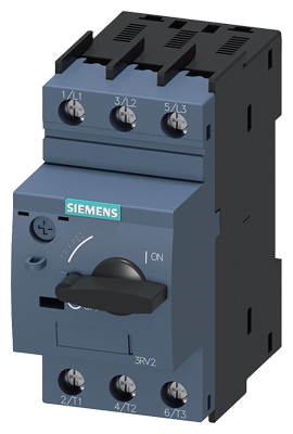Guardamotor marca Siemens serie SIRIUS 3RV2; Amperaje 5.5 - 8A Polos 3 Tamaño S00 Contacto Aux NO/NC 0.