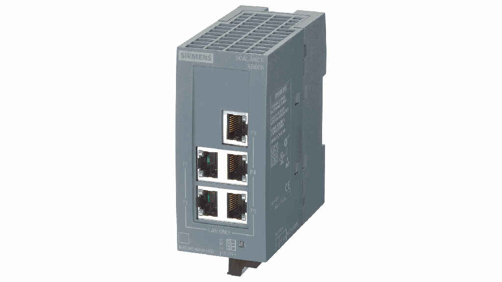 Módulo Switch Ethernet Industrial marca Siemens Serie SCALANCE XB005; Alimentación 24VAC/DC Puertos 5 Velocidad 10/100Mbit/s 
