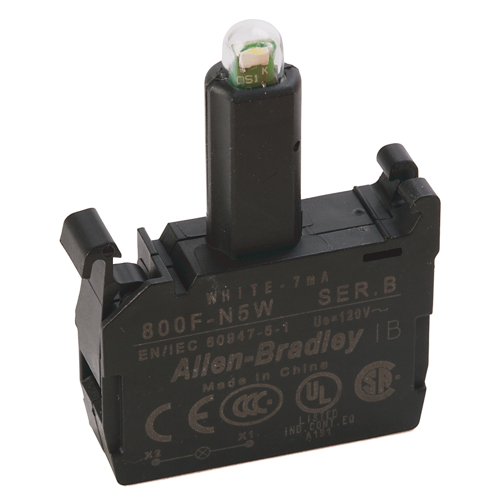 Luz Piloto LED marca ALLEN BRADLEY Serie 800F; Color Blanco Diámetro 22mm Alimentación 110VAC/DC