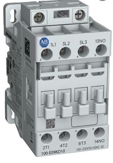 Contactor marca ALLEN BRADLEY serie 100-E; Amperaje 12A Polos 3P Potencia (kW) 5.5kW Potencia(HP) 7.5HP Bobina 24-60VAC/DC Contacto Aux 1NO,NC 0.