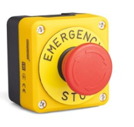 Caja de mando de Paro de Emergencia marca EMAS Serie P; Color Amarillo/Negro Orificios 1 Contacto 1NC