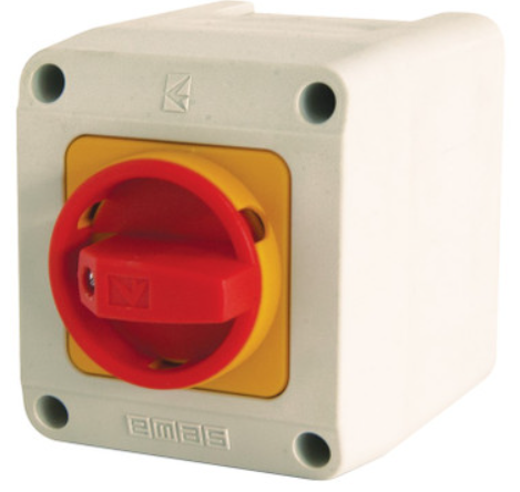 Caja de Interruptor / Seccionador de Paro de Emergencia marca EMAS Serie PSK; Amperaje 50-63A Polos 2    