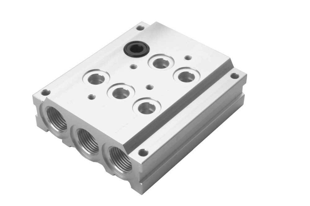 Base Manifold con salida comun marca CAMOZZI Serie 4 CNVL; posiciones 6 Diámetro 1/4"       