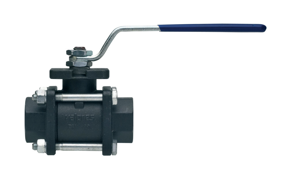 Válvula de bola 1/2 de acero al carbono A105 de 3 piezas, bola y vástago de acero inoxidable.