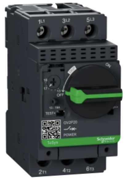 Guardamotor marca Schneider serie TeSys GV2; Amperaje 13-18A mando rotativo
