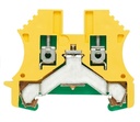 Bornera 2.5mm² de Tierra marca Weidmuller serie WPE; 1 nivel conexión brida Tornillo Color Verde/Amarillo. WPE 2.5