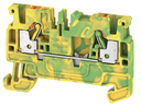 Bornera 2.5mm² de tierra marca Weidmüller Serie A2C 2.5 PE; calibre 26-12AWG Nivel 1 Conexión push in, color verde/amarillo