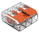 Conector de Empalme marca WAGO Serie 221; Amperaje 32A Cable 4mm Calibre 24-12AWG Polos 3 Conexión push in CAJA 50 PIEZAS