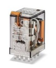 Relé industrial enchufable en zócalo SERIE 55, 4 contactos conmutados, 7A, AgNi, 24V DC, pulsador de prueba + doble LED + indicador mecánico