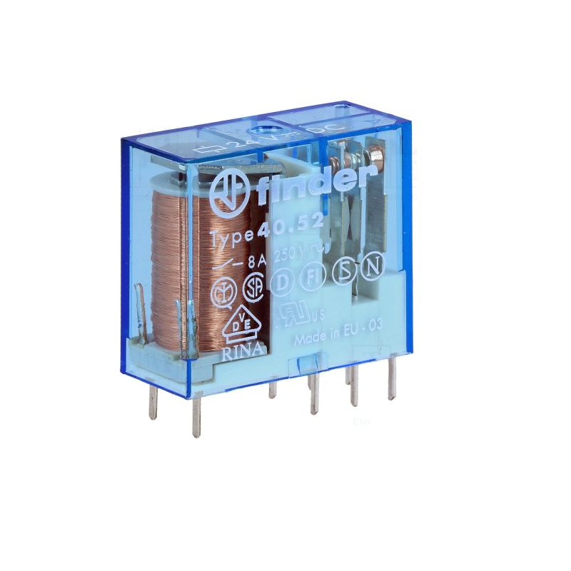 Finder Relé PCB, 2CO, 24 Vdc, 8A Bobina sensible, 0.5 W