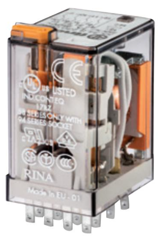 Relé de Control marca FINDER Serie 55; Amperaje 7A Bobina 230VAC Contactos CO 4   