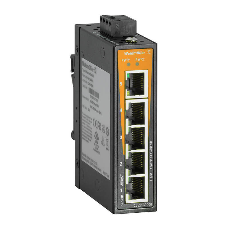 Módulo Switch Ethernet Marca Weidmüller Serie IE-SW; Alimentación 12/24/48VDC, 24VAC Puertos 5 Tipo RJ45   