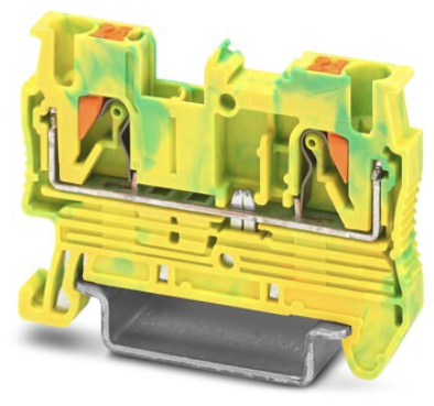 Bornera 2.5mm² de tierra marca PHOENIX CONTACT Serie PT; calibre 26-14AWG, Nivel 1 Conexión push in. PT 2.5-PE  