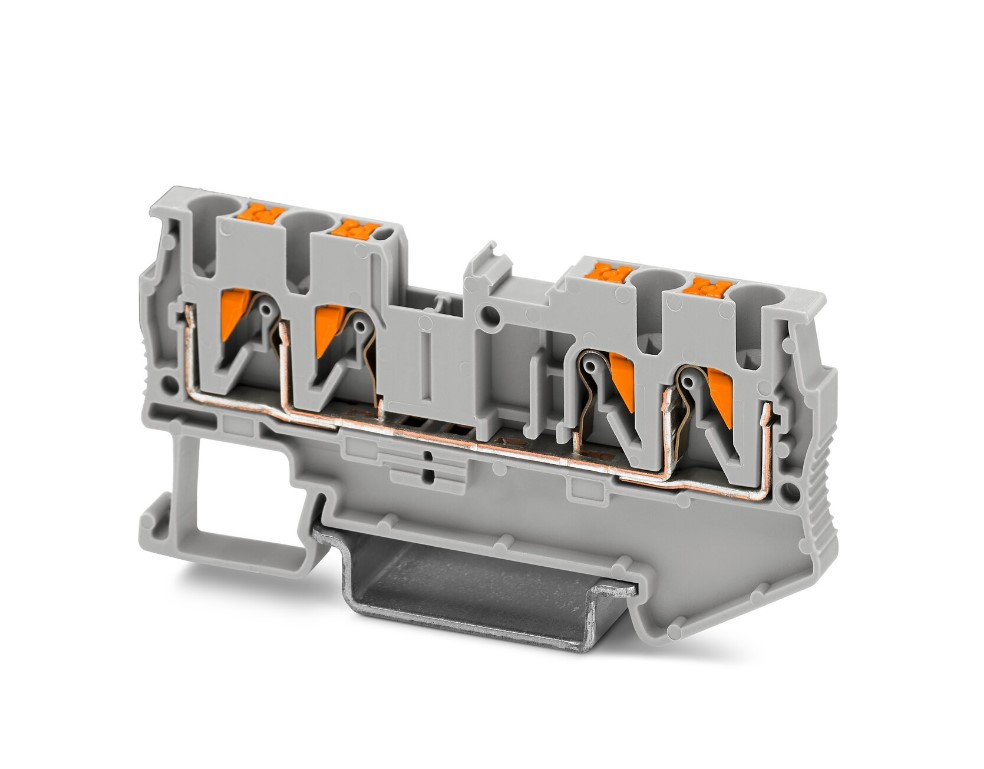Bornera 2.5mm² marca PHOENIX CONTACT Serie PT; Amperaje 24A calibre 26-12AWG Nivel 1 Conexión push in. PT 2.5-QUATTRO  