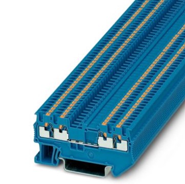 Borne de paso, tensión nominal: 500 V, corriente nominal: 17,5 A, número de conexiones: 4, tipo de conexión: Conexión push-in, Sección de dimensionamiento: 1,5 mm2, 1er piso, sección: 0,14 mm2 - 1,5 mm2, clase de montaje: NS 35/7,5, NS 35/15, color: azul