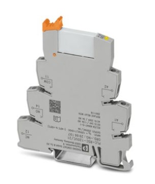 Interfaz PLC, compuesta por borne de base PLC-BSC.../21 con conexión por tornillo y relé miniatura enchufable con contacto de potencia, para el montaje sobre carril NS 35/7,5, 1 contacto conmutado, tensión de entrada 120 V AC/110 V DC