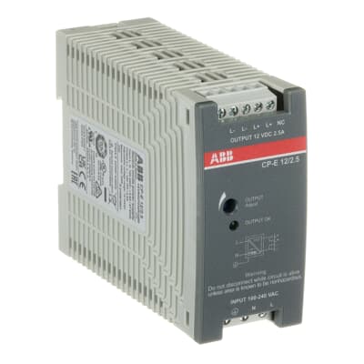 Fuente de Alimentación marca ABB Serie CP-E; Amperaje 2.5A Potencia 30W Voltaje de Salida 12VDC.