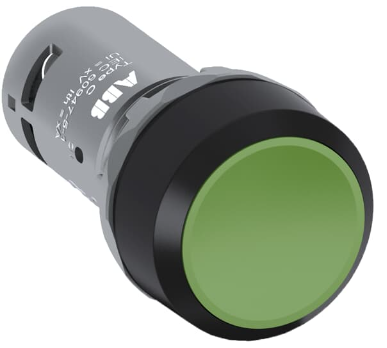 Pulsador marca ABB Serie CP2; Color Verde No Iluminado Sostenido Diámetro 22mm Contacto 1NO Contacto 1NC