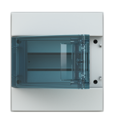 1SL1201A00 Caja de distribución MISTRAL65, Montaje en superficie, 8 módulos, 1 fila(s), IP65, Puerta: Simple, Plástico, Transparente, Dimensiones: 250 mm x 232 mm x 155 mm