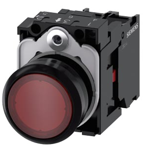 Pulsador marca Siemens Serie SIRIUS ACT; Rojo Iluminado momentáneo Diámetro 22mm Contacto 1NC Alimentación 24VAC/DC