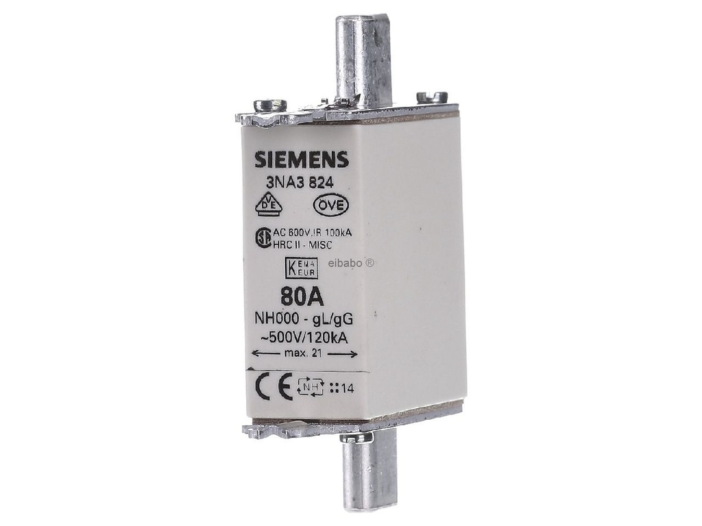 Fusible marca Siemens Serie SENTRON; Amperaje 80A Tamaño NH000 Clase gG
