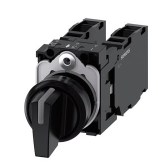 Selector marca Siemens Serie SIRIUS ACT; Color Negro Iluminado Sostenido posiciones 3 Diámetro 22mm Contacto Aux 2NO 