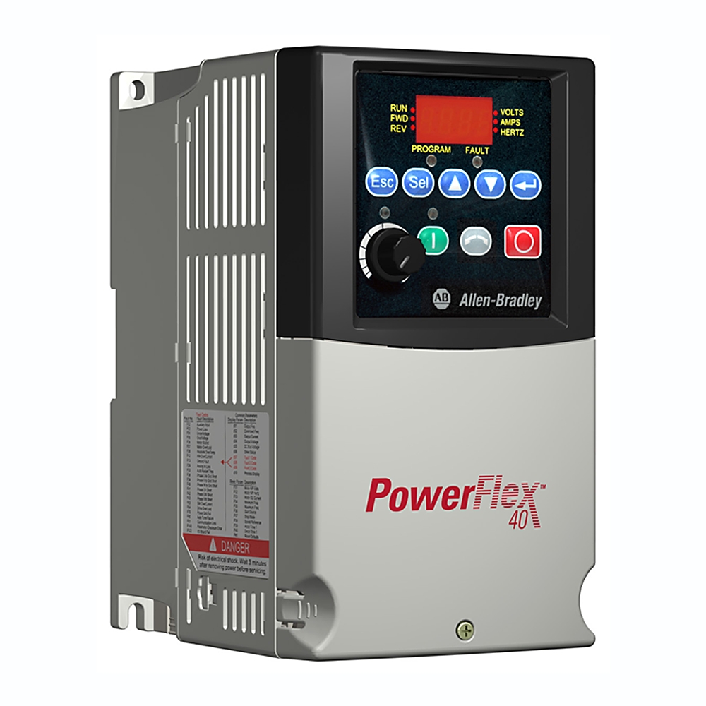 Variador de Frecuencia marca ALLEN BRADLEY Serie PowerFlex 40 AC; Alimentación 230VAC Potencia(kW) 0.75kW Potencia(HP) 1HP Monofasico Amperaje 5A