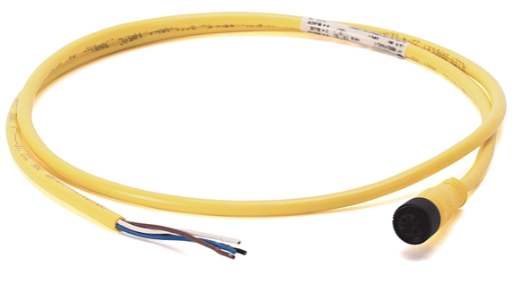 889D-F4AC-5 DC Micro (M12), Female, Straight, 4-Pin, PVC Cable, Yellow, Unshielded, 22AWG, IEC Color Coded, No Connector, 5 meter