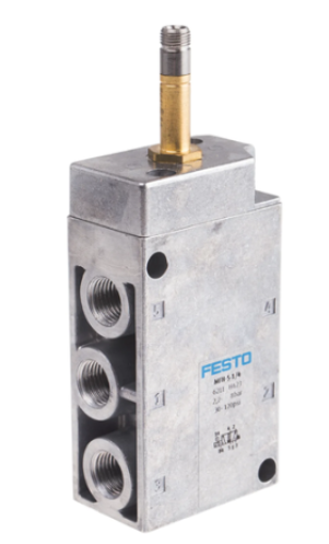 Electro válvula marca FESTO Serie MFH; Tipo Monoestable 5/2 Vías 5 posiciones 2 Rango presión 2.2-8bar/ 32-116Psi conexión Neumática G1/4 Bobina No Incluye