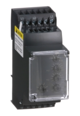 RM35-T Relé de Control monitor de fase marca Schneider Electric Serie Zelio Control; Bobina 230-480VAC, fases 3, Salidas AC/DC Contactos CO 2.