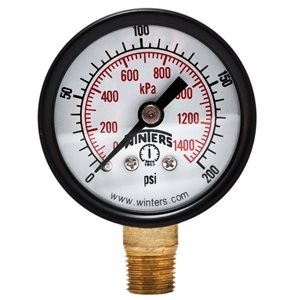 MANÓMETRO marca WINTERS Serie PFM; Rango 0-400 psi/kPa CARÁTULA 4" / 100mm conexión Rosca 1/4" NPT      