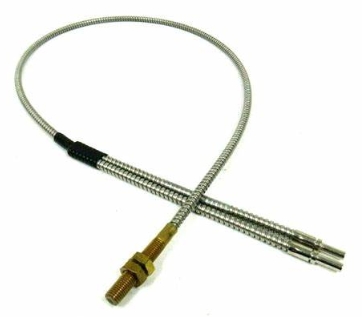 Vidrio, bifurcado, (A) 0,125", 36" de largo, roscado, cubierta de acero inoxidable