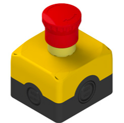 Caja de Mando con Pulsador Paro de Emergencia marca PIZZATO Serie ES; Color Caja/Puls. Amarillo/Rojo Iluminado Cabezal 40mm Contactos 1NO Contactos NC 2         