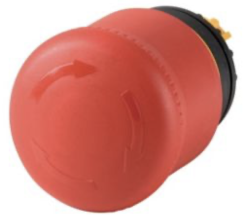 BOTÓN DE PARO DE EMERGENCIA (CABEZA + BASE), COLOR ROJO, INSCRIPCIÓN GIRAR PARA DESENCLAVAR