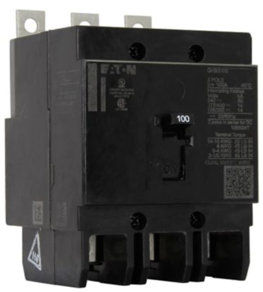 INTERRUPTOR DE CAJA MOLDEADA, TIPO GHB, 3 POLOS, 100A, 14KA@277/480VAC, 277/480VAC MAX, CON TERMINALES DE LINEA Y CARGA