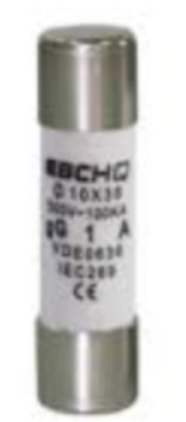 Fusibles Cilindrico marca EBCHQ Serie aR; Amperaje 2A Diámetro 10X38mm 600vac
