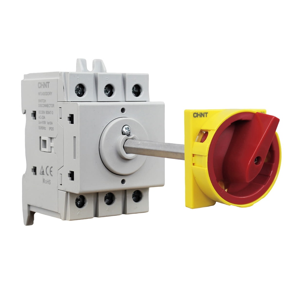 Seccionador marca CHINT, 63A, polos 3 Color Rojo/Amarillo