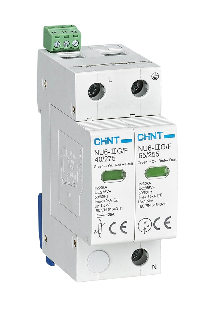 [NU6-IIG/F-40/275-2P] Protector Sobretensiones Transitorias, 2P, 40/20kA, Uc=275V, (TNS), indicación Fallo