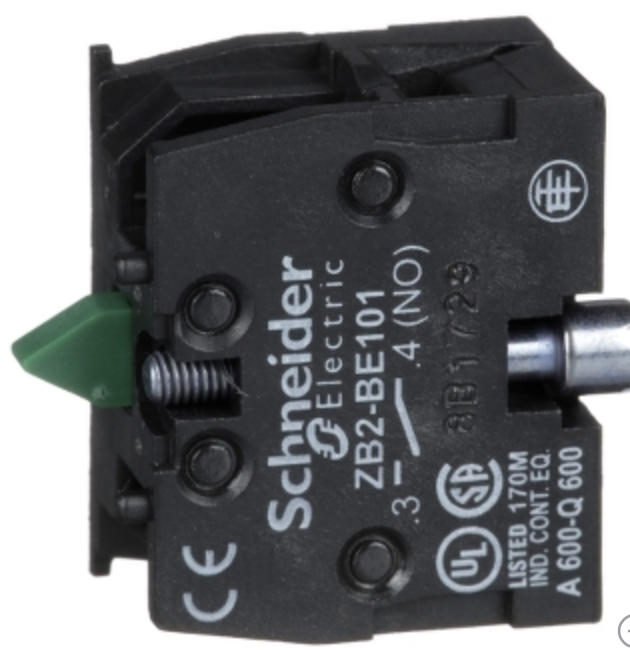 Bloque de contacto marca Schneider serie Harmony XAC - 1NO, retorno resorte, montaje frontal