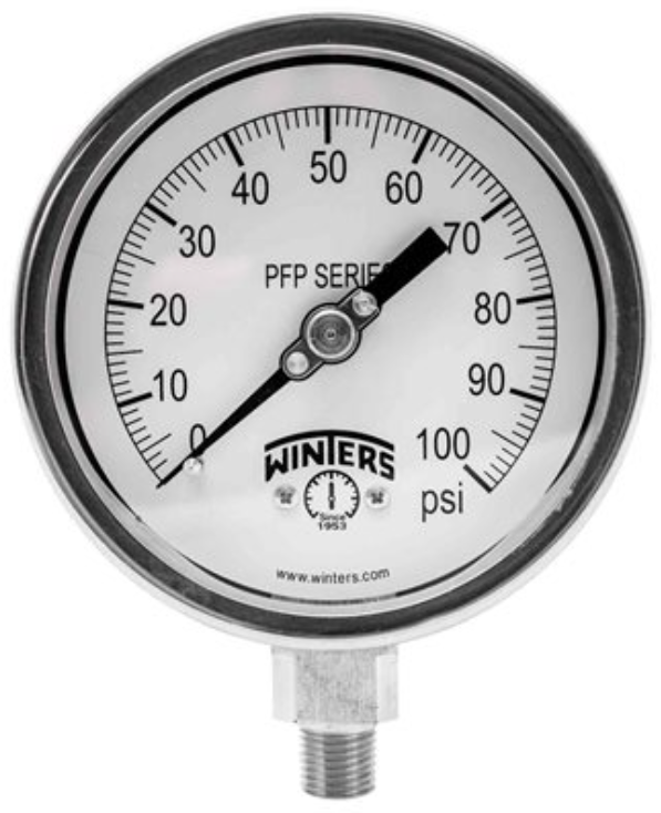 MANÓMETRO marca WINTERS serie PFP; SS 4" 0-300 PSI 1/2" NPT BOTTOM